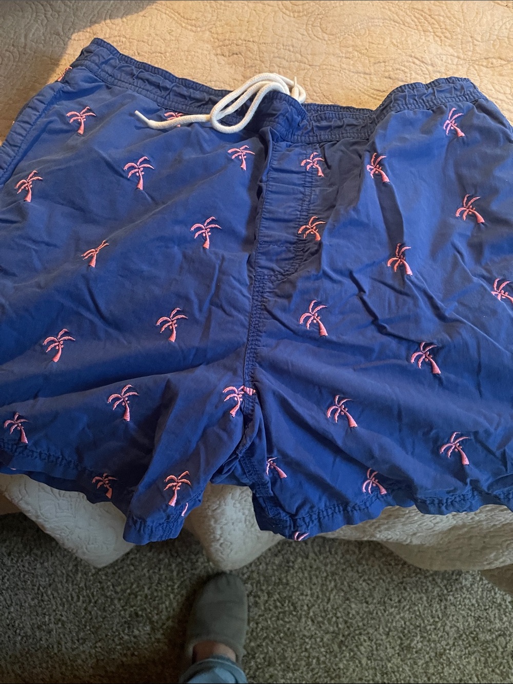 Daniel Cremieux Navy Swim Trunks with Pink Palm Trees